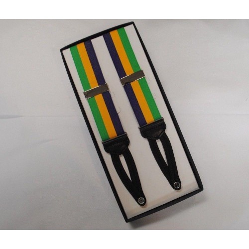 Mardi Gras 1 1/2" Tri-Striped Grosgrain Braided End Suspenders